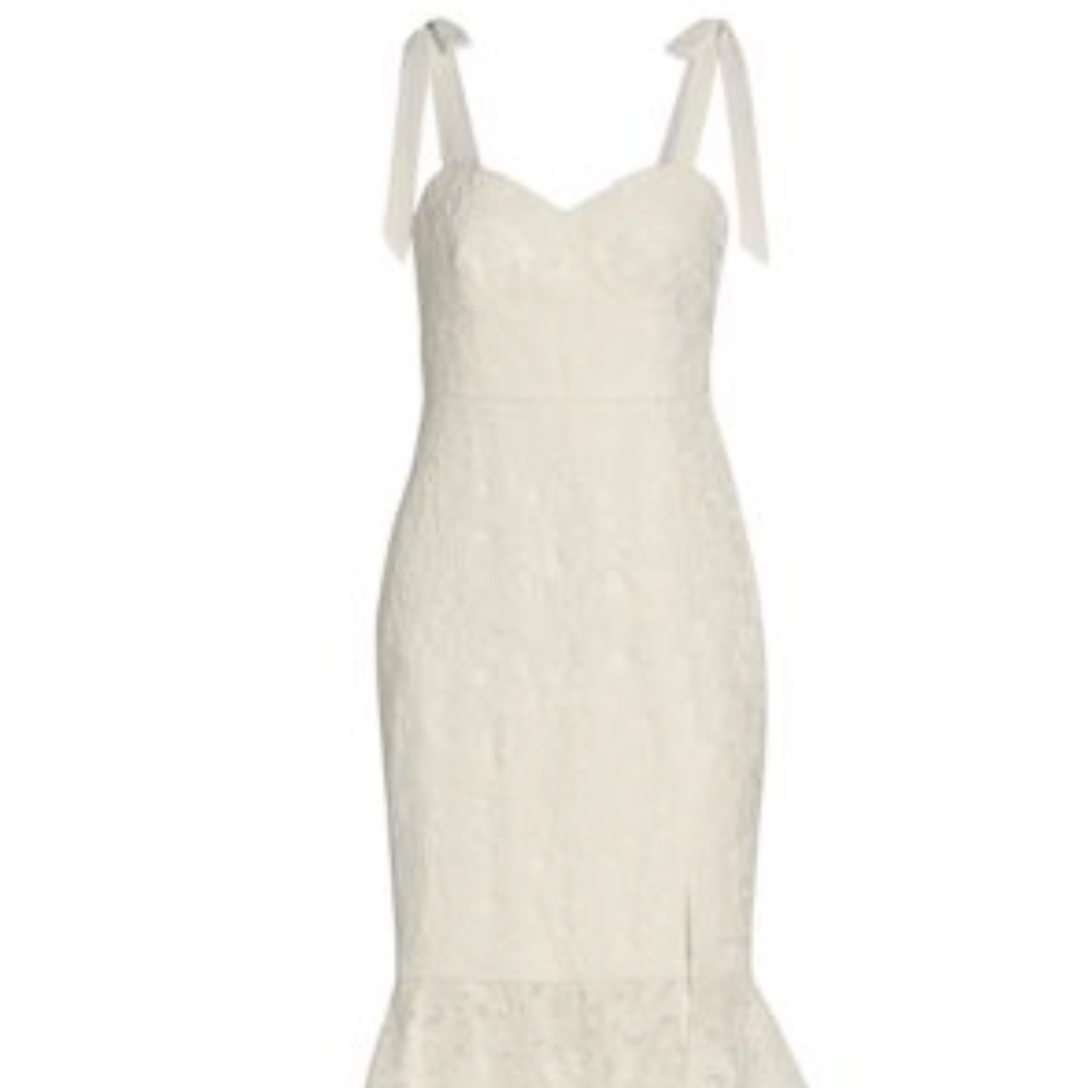 ML Monique Lhuillier Dress White Sleeveless Lace Midi Dress Size 6